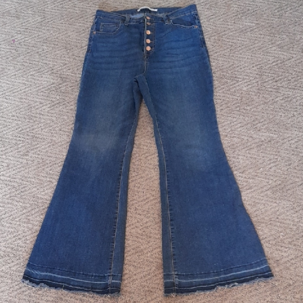 Celebrity Pink Button Fly Flare and Frayed Hem Jeans Size 11/30
